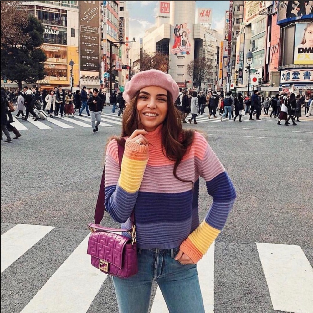 Lovers + friends rainbow stripe unicorn sweater XS